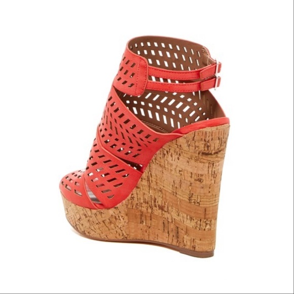 Coral Ankle Strap Perforated Platform Wedges - Picture 5 of 5